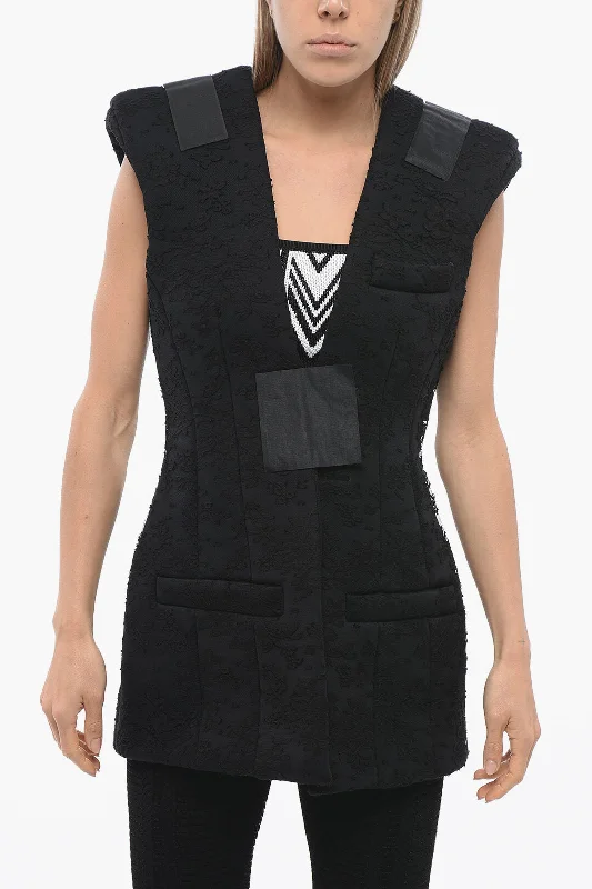 Women's Evening Wear Outfit Balmain Padded Lace Vest With Velcro Closure