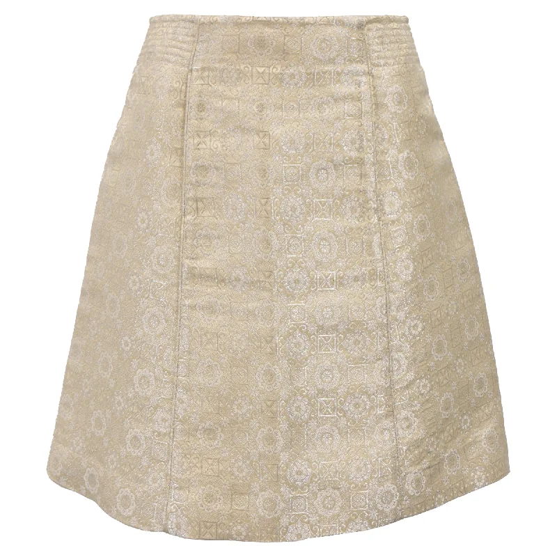 Women's Work Outfit Chloé Printed Mini High-Waisted A-Line Skirt in Nude Polyester