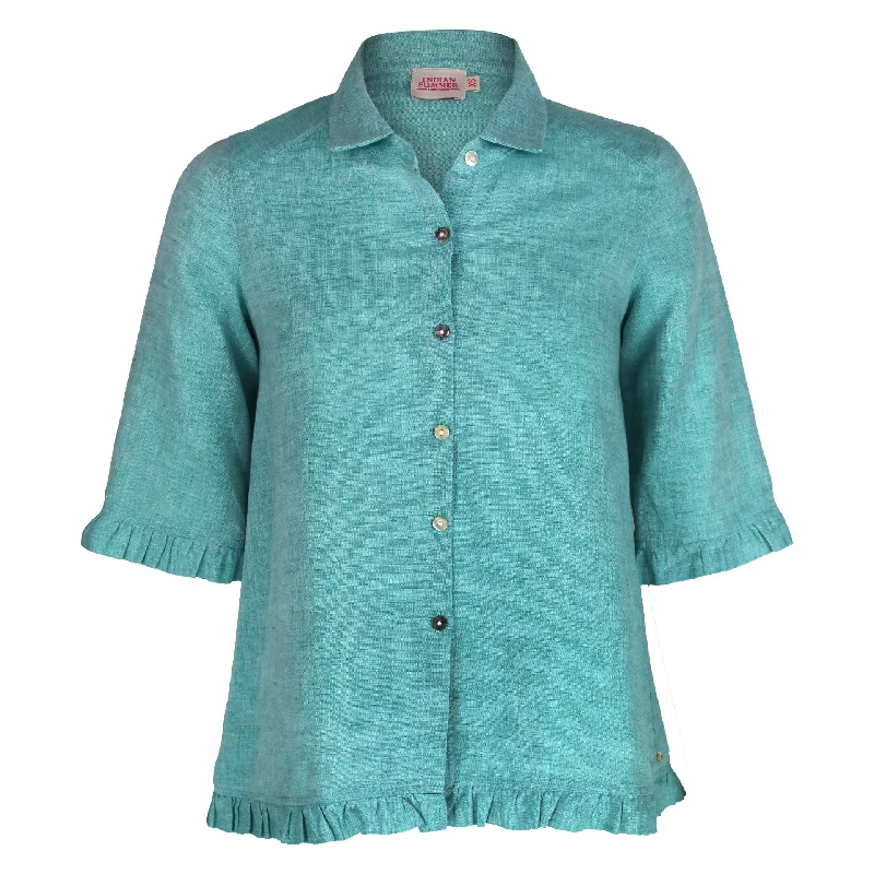 Women's Stylish Professional Apparel Rose Ruffle Shirt Sea Green