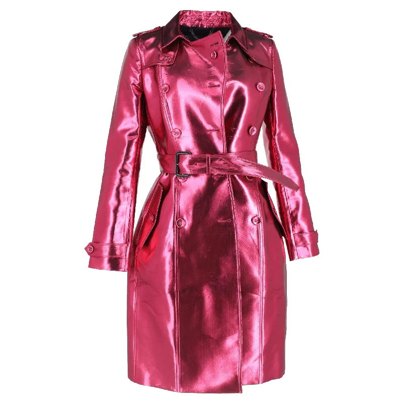 Women's Evening Wear Outfit Burberry Belted Double-Breasted Trench Coat in Metallic Pink Acetate