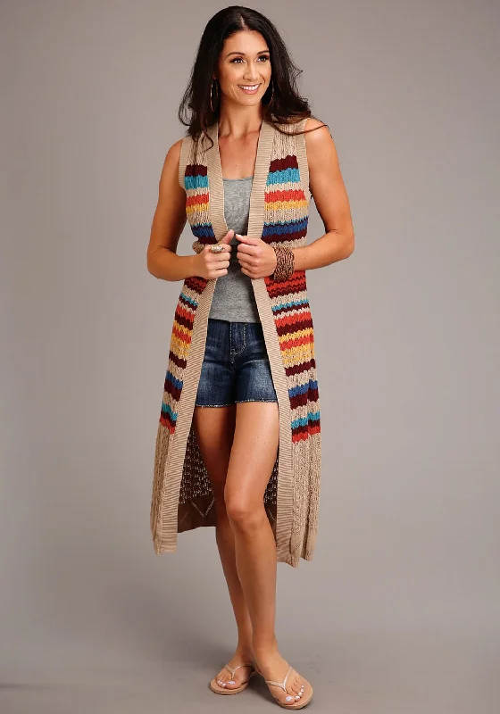 Women's Wardrobe Apparel Stetson Womens Multi-Color 100% Cotton Open Weave Striped Cardigan