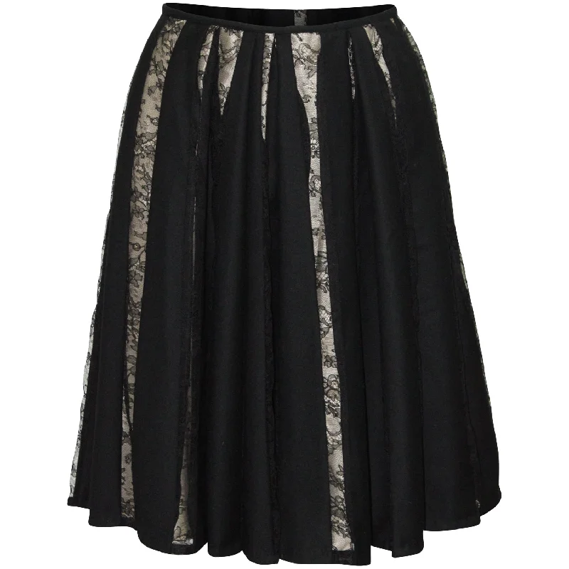 Women's Holiday Attire Dries Van Noten Pleated Lace Midi Skirt in Black Wool