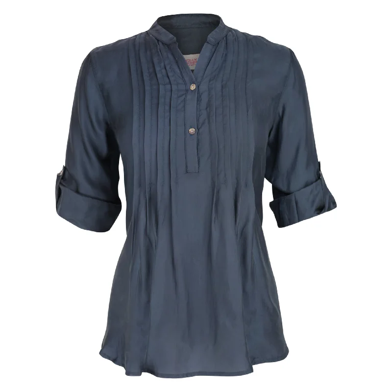 Women's Clothing Apparel Sets Greta Pintuck Navy Cupro Shirt