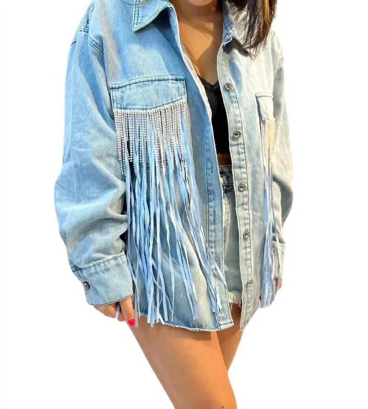 Women's Outerwear Apparel Tyra Double Fringe Denim Shacket In Lightwash Denim