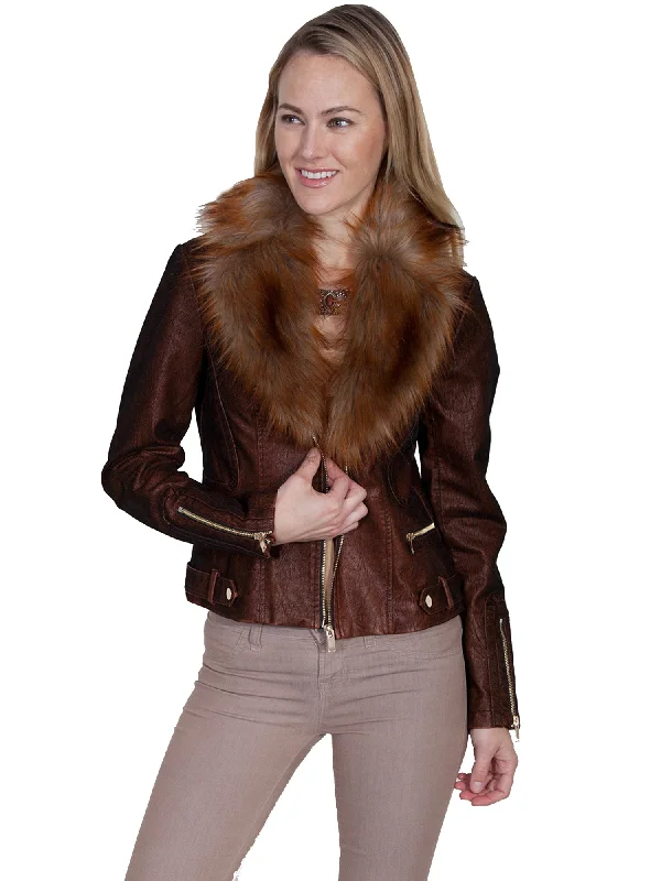 Sustainable Fashion Clothing For Women Scully Womens Copper Faux Fur Moto Jacket