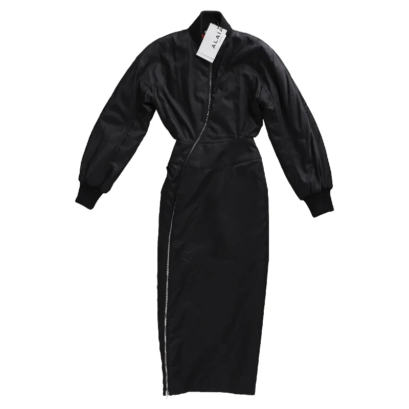 Women's Holiday Clothes Alaia Bomber Dress in Black Polyamide