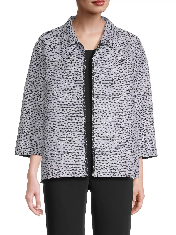 Women's Fashion Clothes Contrast Dot Jacquard Easy Jacket In White/black