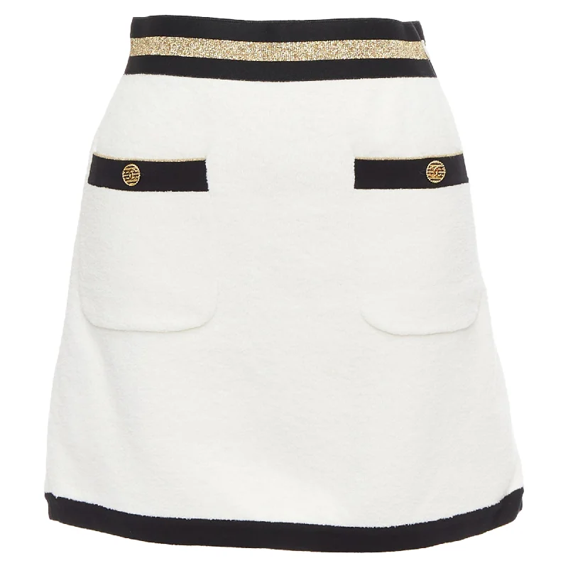 Women's Clothing For Casual Outings Chanel Cotton Tweed Nautical CC Gold Button A-Line Skirt