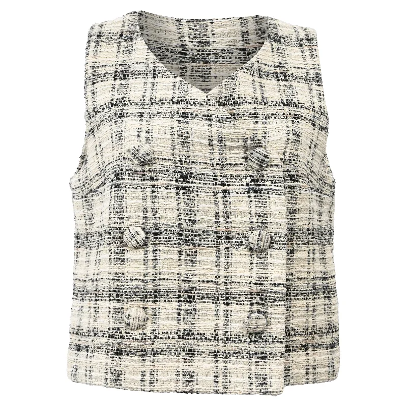 Women's Trendy Apparel Lisa Marie Fernandez Double-Breasted Checked Tweed Vest in White Cotton