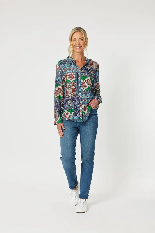 Timeless Women's Clothing Paddington Blu Multi Print Shirt