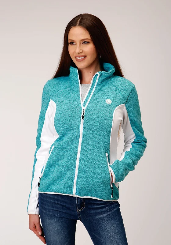 Women's Office Outfit Roper Womens Melange Aqua Polyester Fleece Jacket