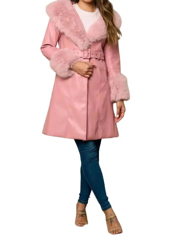 Women's Functional Outdoor Garments Faux Leather Coat In Pink