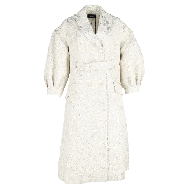 Women's Floral Print Outfit Simone Rocha Jacquard Double-Breasted Puffed Sleeve Trench Coat in White Polyester