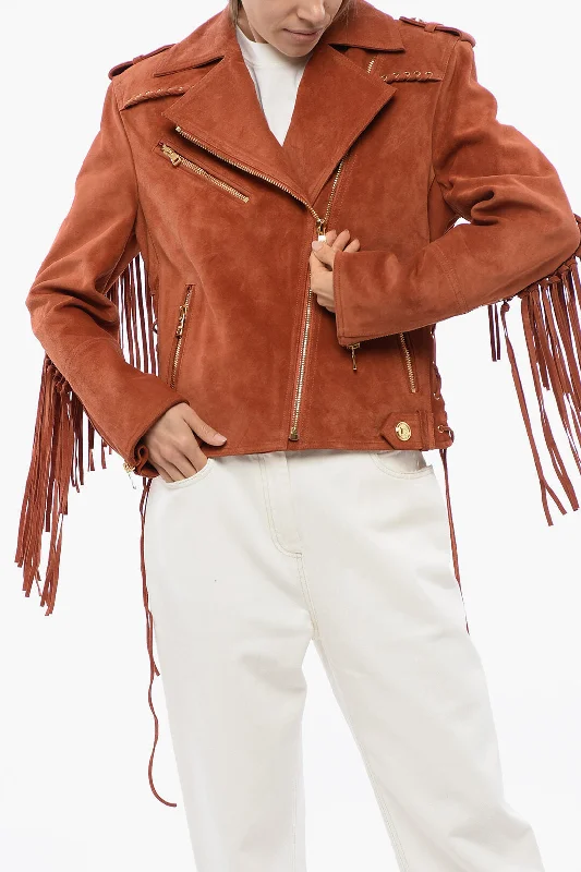 Women's Contemporary Clothing Balmain Fringed Suede Biker Jacket