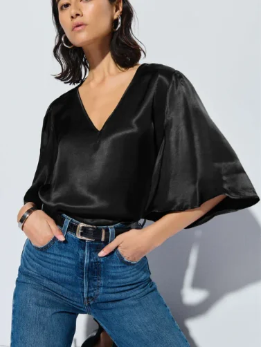 Women's Professional Garments Satin Flutter Sleeve top