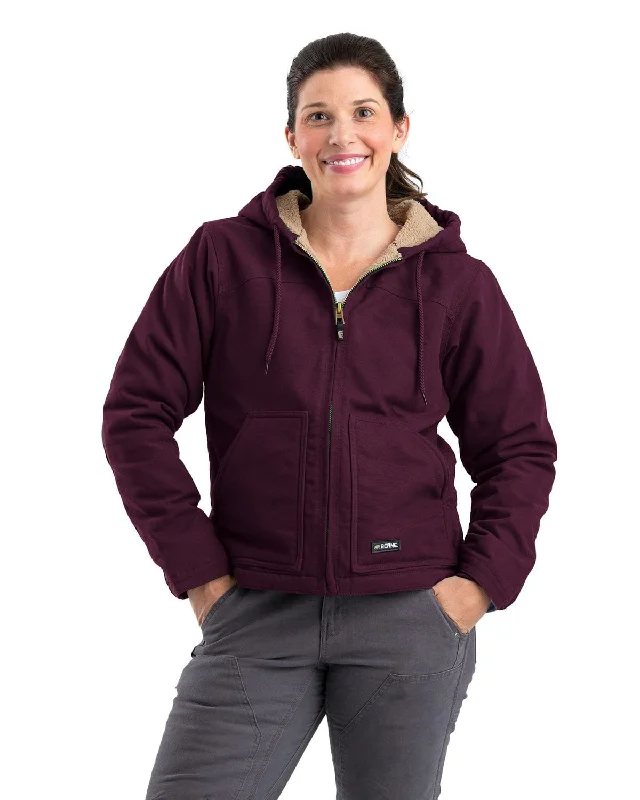 Women's Clothing For Special Occasions Berne Apparel Womens Sherpa-Lined Duck Hooded Plum 100% Cotton Jacket