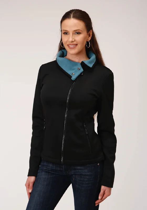 Women's Clothing For Work Roper Womens Black Polyester Teal Fleece Jacket