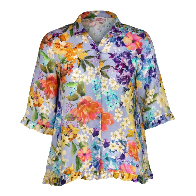 Women's Functional Apparel For Outdoor Activities Rose Ruffle Shirt Floral Lilac