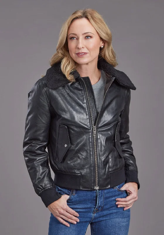 Timeless Women's Clothes Stetson Womens Smooth Bomber Black Leather Leather Jacket