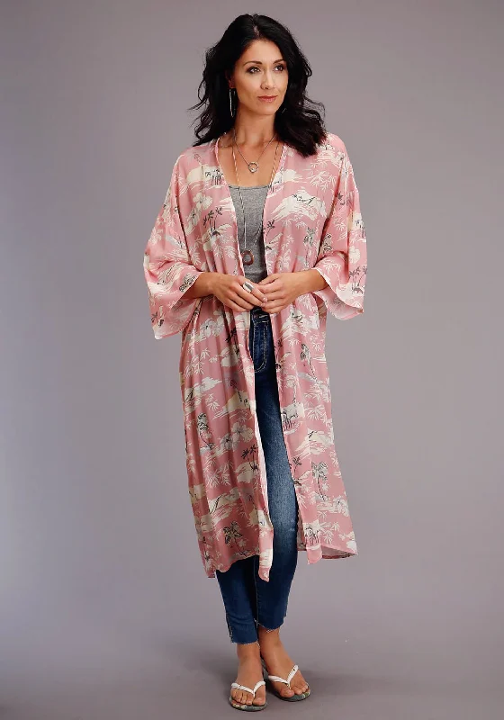 Chic Clothes For Women Stetson Womens Pink Viscose Beach Ride Kimono Cardigan