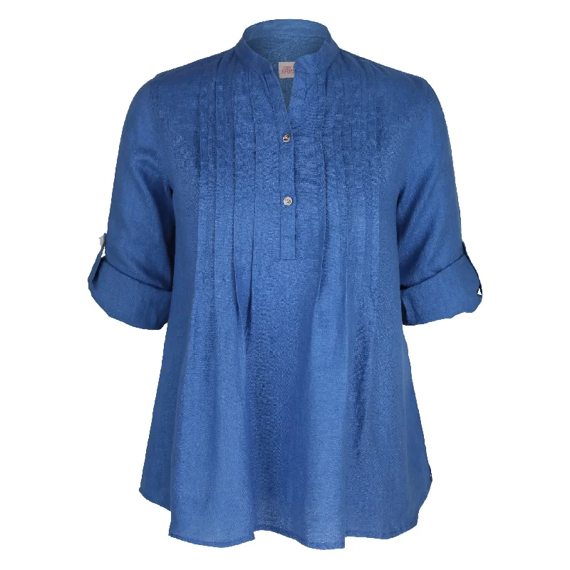 Women's Travel Apparel Greta Pintuck Denim Blue Shirt