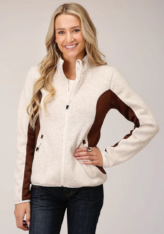 Women's Comfortable Clothes For Weekends Roper Womens Cream/Taupe Polyester Fleece Knit Jacket