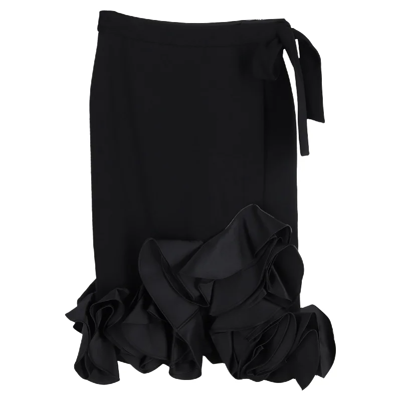 Women's Evening Outfit Victoria Beckham Ruffled Hem Midi Skirt in Black Wool