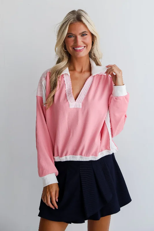 Women's Clothing With Trendy Designs FINAL SALE - Charming Element Pink Collared Top