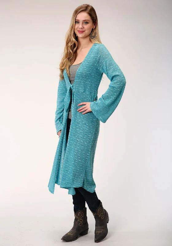 Women's Transitional Clothes Roper Womens Dark Teal Polyester Long Length Cardigan