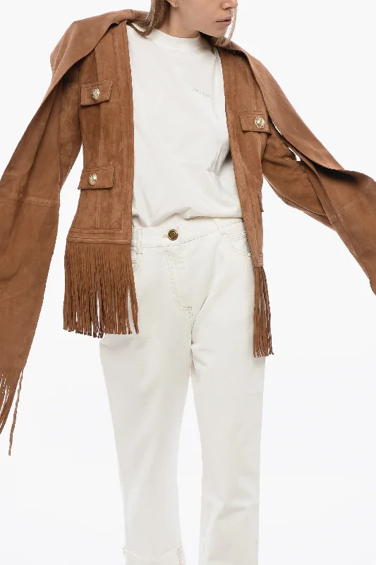 Women's Classic Outfit Balmain Fringed Suede Jacket