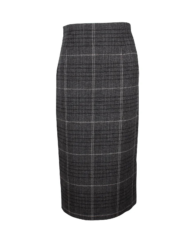 Women's Relaxed Clothes Dior Plaid Pencil Midi Skirt in Grey Wool