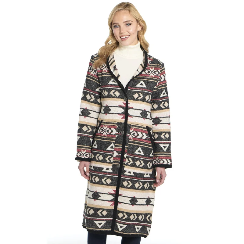 Women's Formal Apparel Cripple Creek Womens Button Front Navajo Blanket Red Birch Polyester Duster Coat