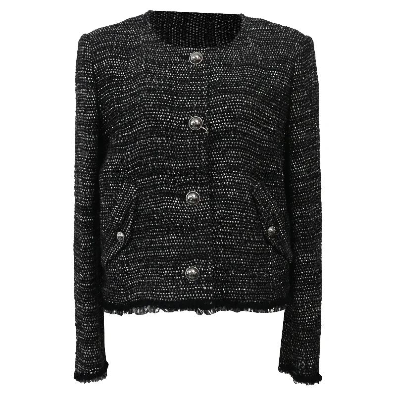 Women's Stylish Casual Garments Iro Shakes Tweed Jacket in Black Cotton