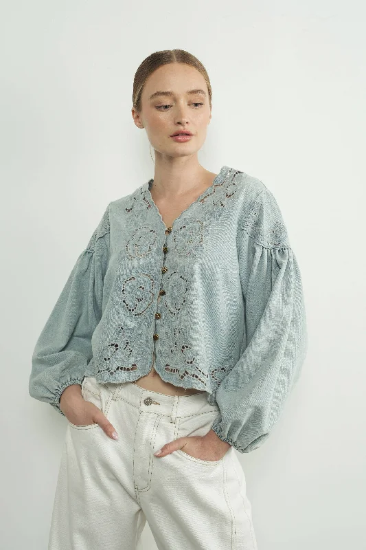 Women's Evening Garments Embroidered Denim Top