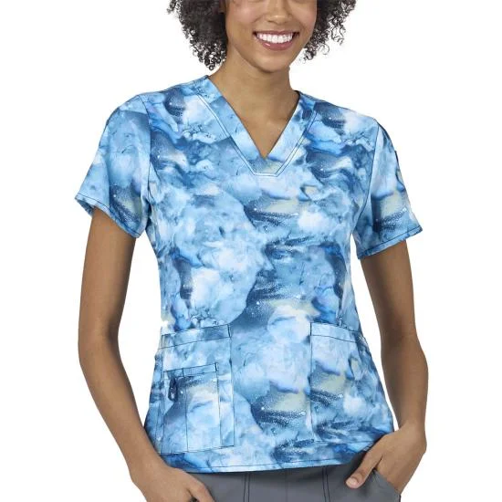 Stylish Women's Outfit Carhartt Women's Printed V-Neck Scrub Top_Indigo Flow