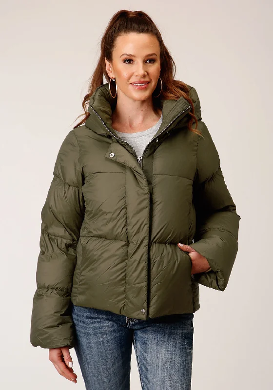 Women's Formal Event Outfit Roper Womens Hooded Down Puffer Green Nylon Insulated Jacket