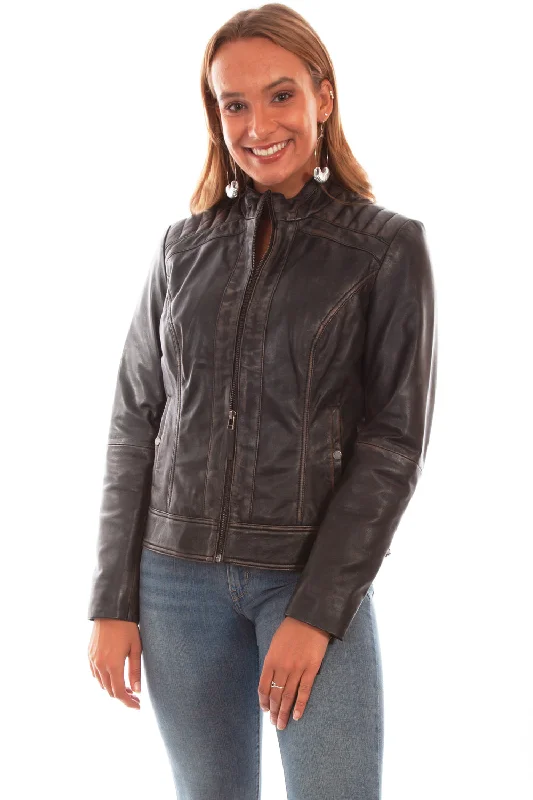 Women's Stylish Professional Garments Scully Womens Black Lamb Leather Vintage Jacket