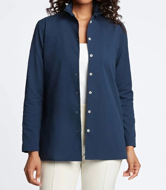 Chic Clothing For Women Carolina Seersucker Shirt Jacket In Navy