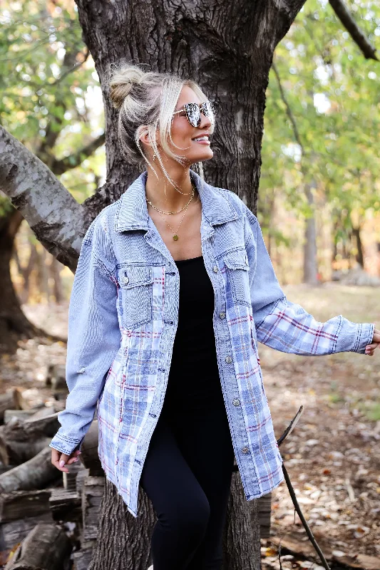 Women's Luxury Apparel Trendy Personality Plaid Denim Shacket