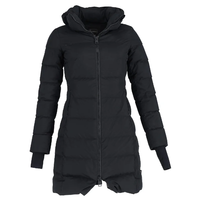 Women's Charming Outfit For Events Herno Zipped Hooded Down Jacket in Black Polyester