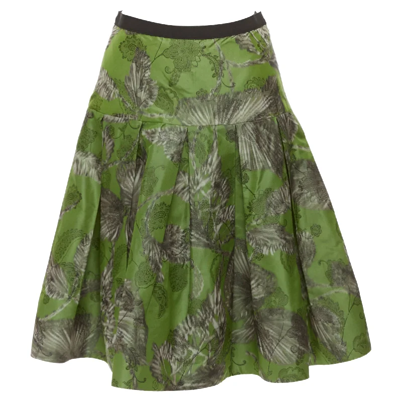 Chic Women's Attire Oscar De La Renta Lurex Floral Brocade Fitted Flared Midi Skirt