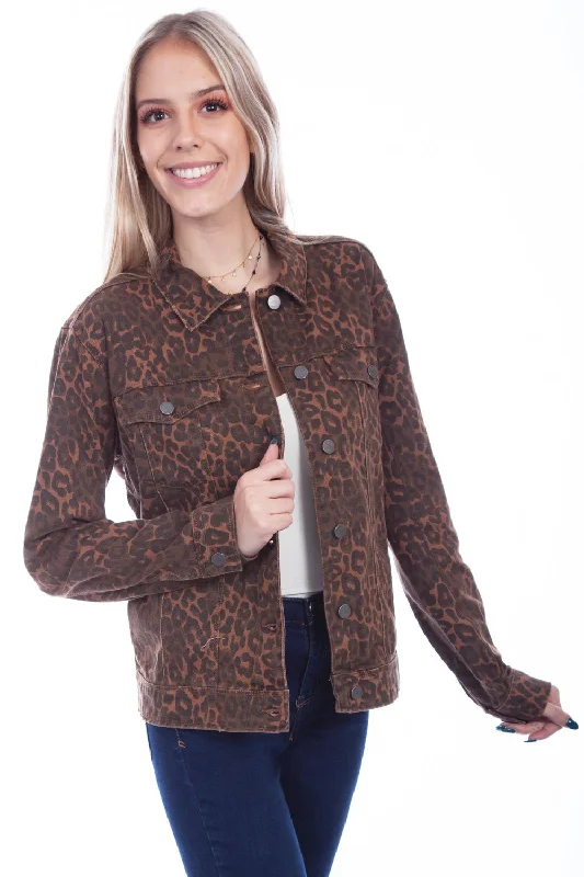 Women's Garments Scully Womens Leopard Cotton Blend Jean Denim Jacket