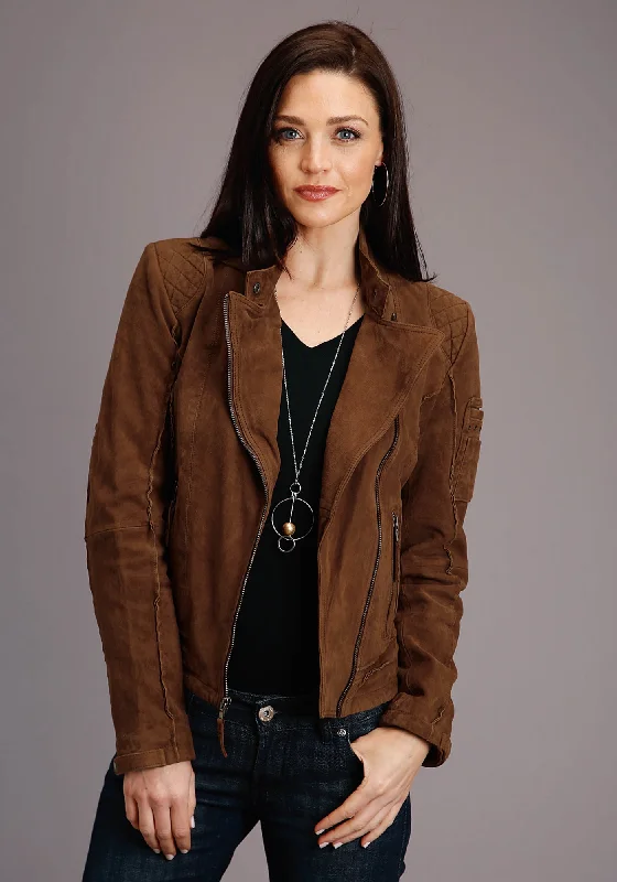 Chic Clothing For Women Stetson Womens Red Brown Leather Raw Motorcycle Jacket