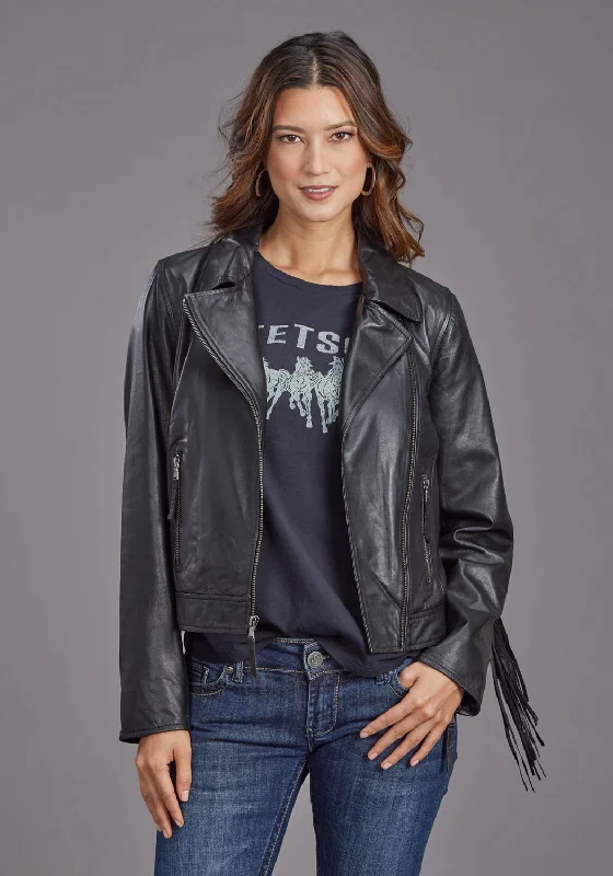 Women's Chic Outfit Stetson Womens Smooth Moto Style Black Leather Leather Jacket