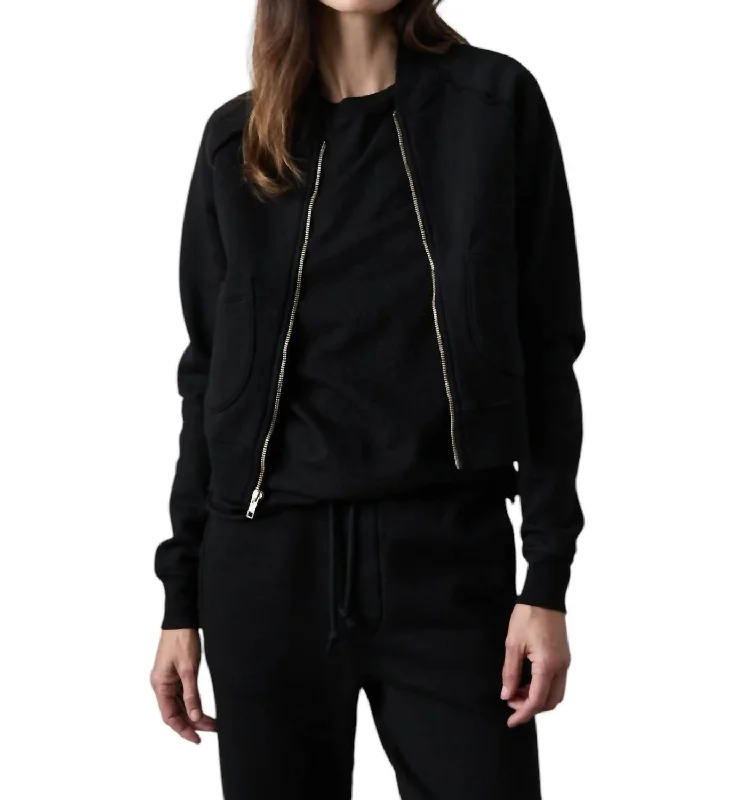 Women's Elegant Apparel Fox Zip Front Bomber Jacket In Black