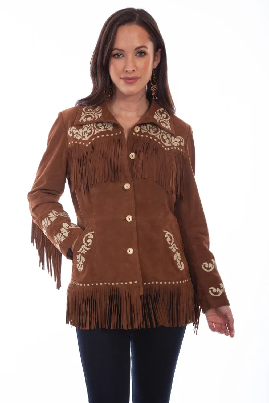 Women's Trendy Activewear Apparel Scully Womens Cinnamon Leather Western Fringe Jacket