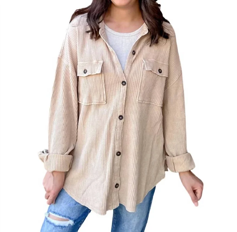 Women's Holiday Clothing Dawn Waffle Shacket In Taupe