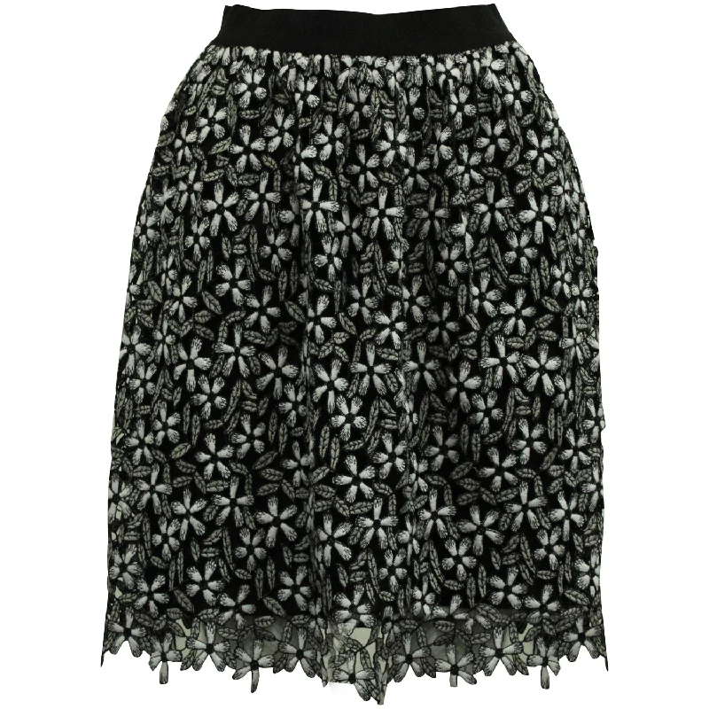 Stylish Women's Apparel Self Portrait Floral Guipure Lace Skirt in Black and White Midi Skirt Polyester