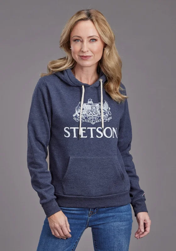 Women's Trendy Casual Clothes Stetson Womens Crest Logo Heather Navy Cotton Blend Hoodie