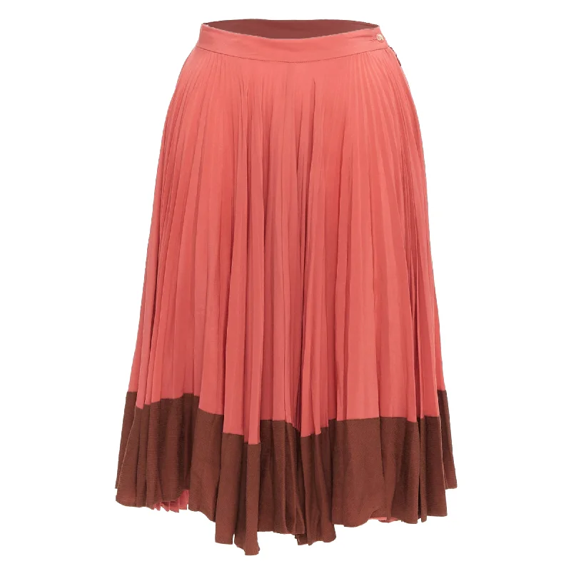 Women's Clothes For Special Occasions Fendi Vintage Silk Colorblock Pleated Midi Skirt